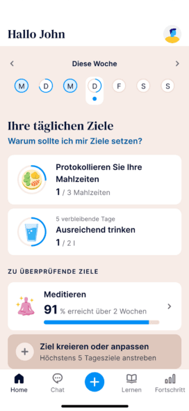 Oviva Direkt App Ziele setzen